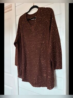 Soft Surroundings Brown Speckled V-Neck Knit Tunic